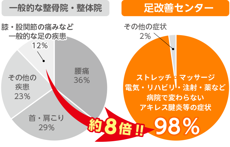 他を寄せ付けない足の疾患数。専門店だから施術数が一般的な治療院の約８倍