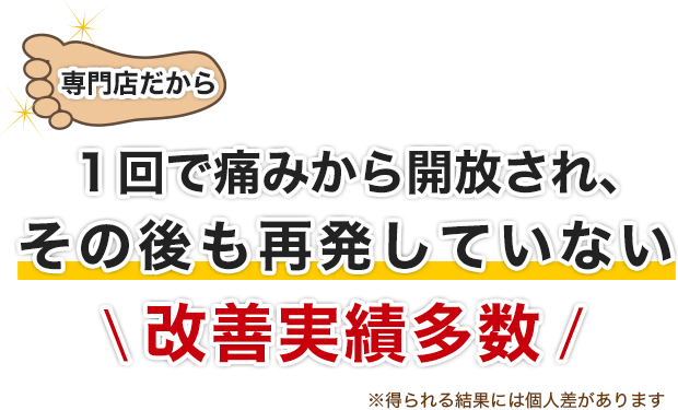 専門店だから１回で痛みから開放され、その後も再発していない改善実績多数