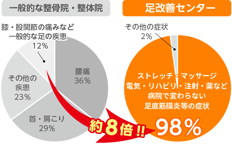 他を寄せ付けない足の疾患数。専門店だから施術数が一般的な治療院の約８倍